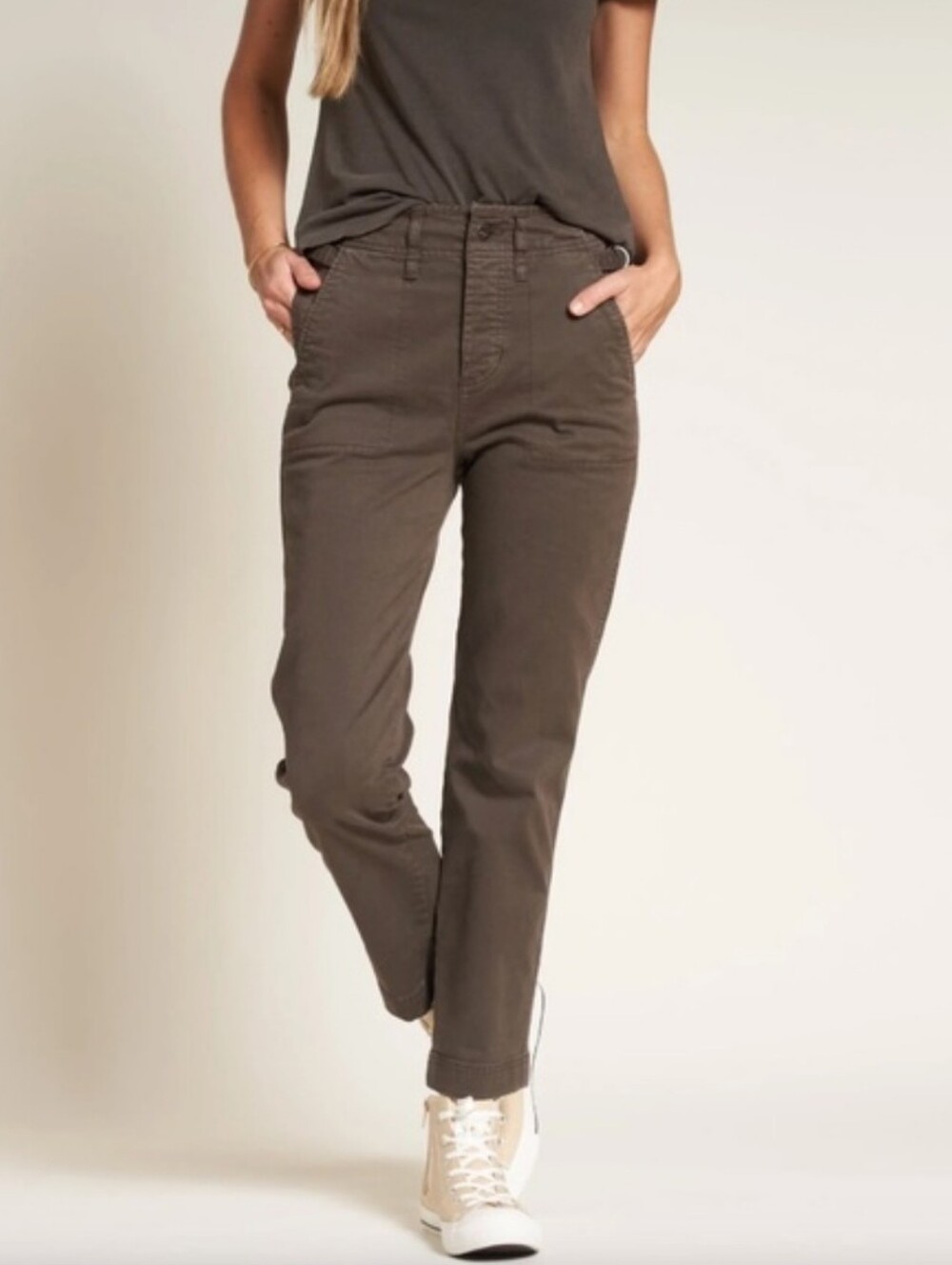 ROWAN Jalen Straight Leg Cropped Pant Utility Trouser in Hickory Size 26